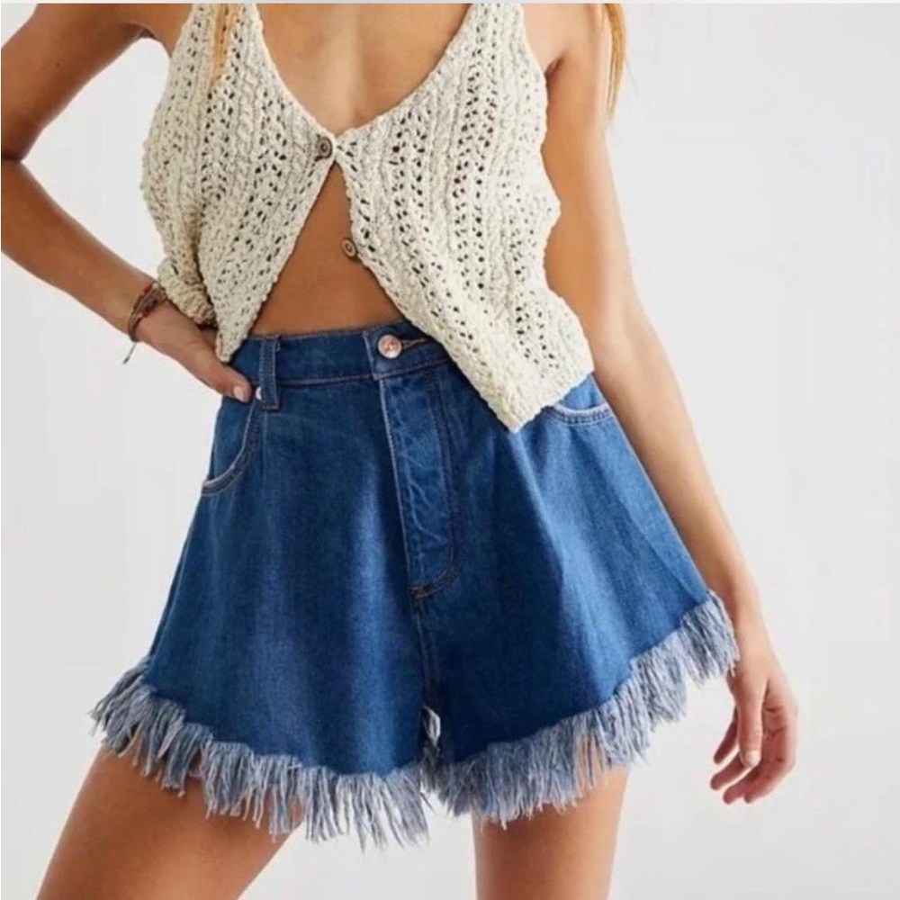 FP! EUC! Fringed Denim Blue Shorts